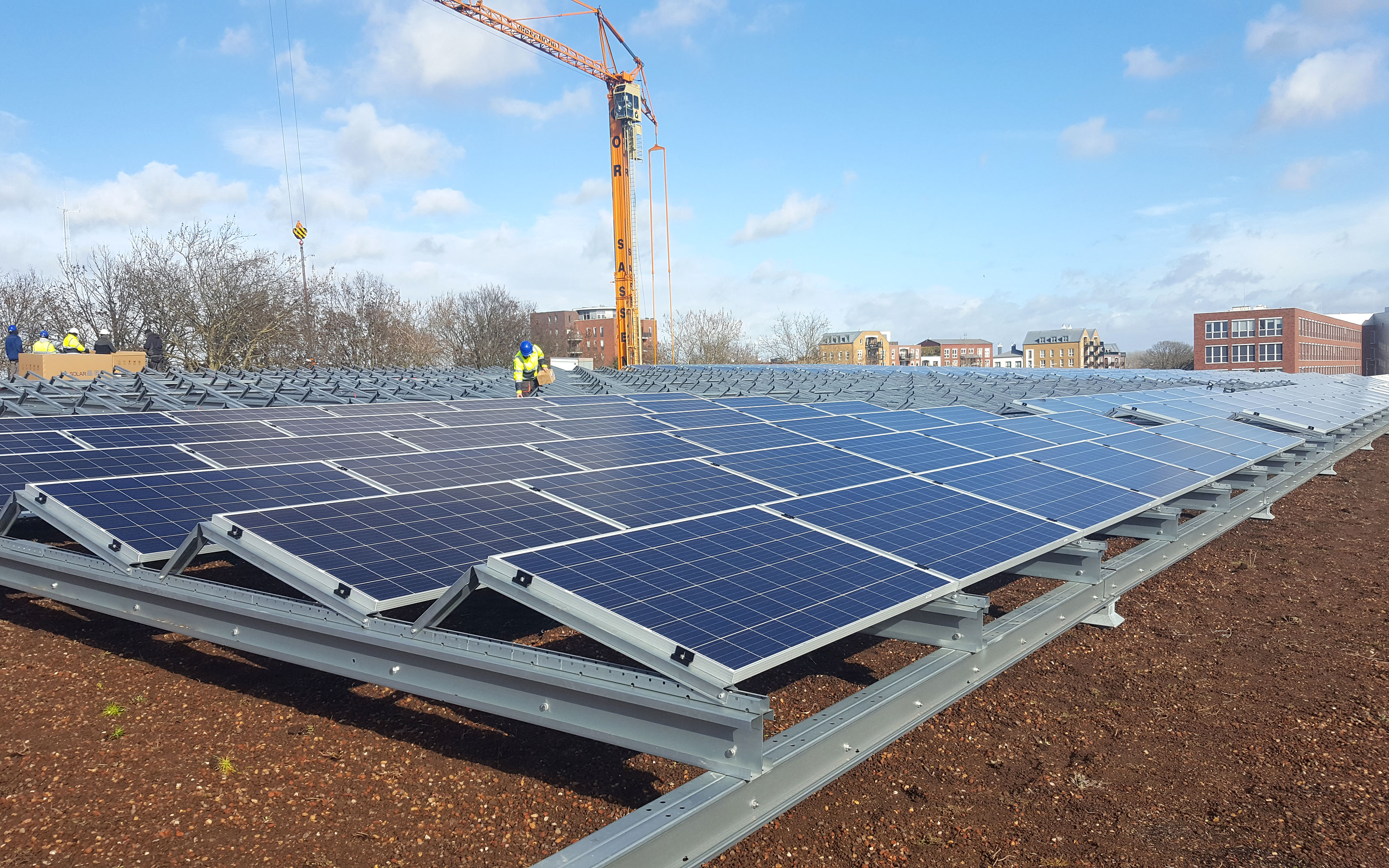 Roof with substrate and photovoltaic modules